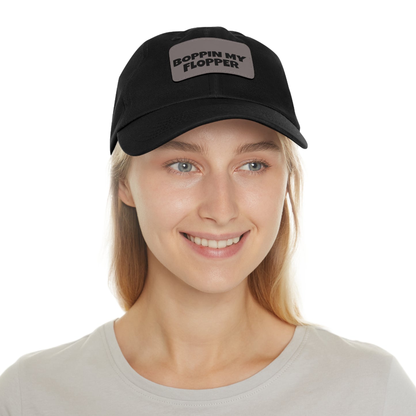 Humorous Dad Hat with Leather Patch - 'Boppin My Flopper'