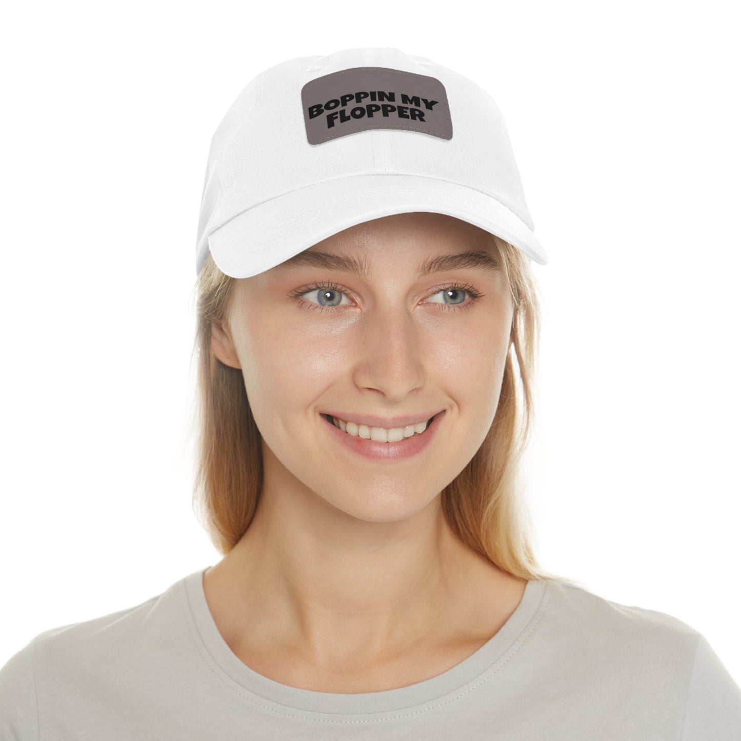 Humorous Dad Hat with Leather Patch - 'Boppin My Flopper'