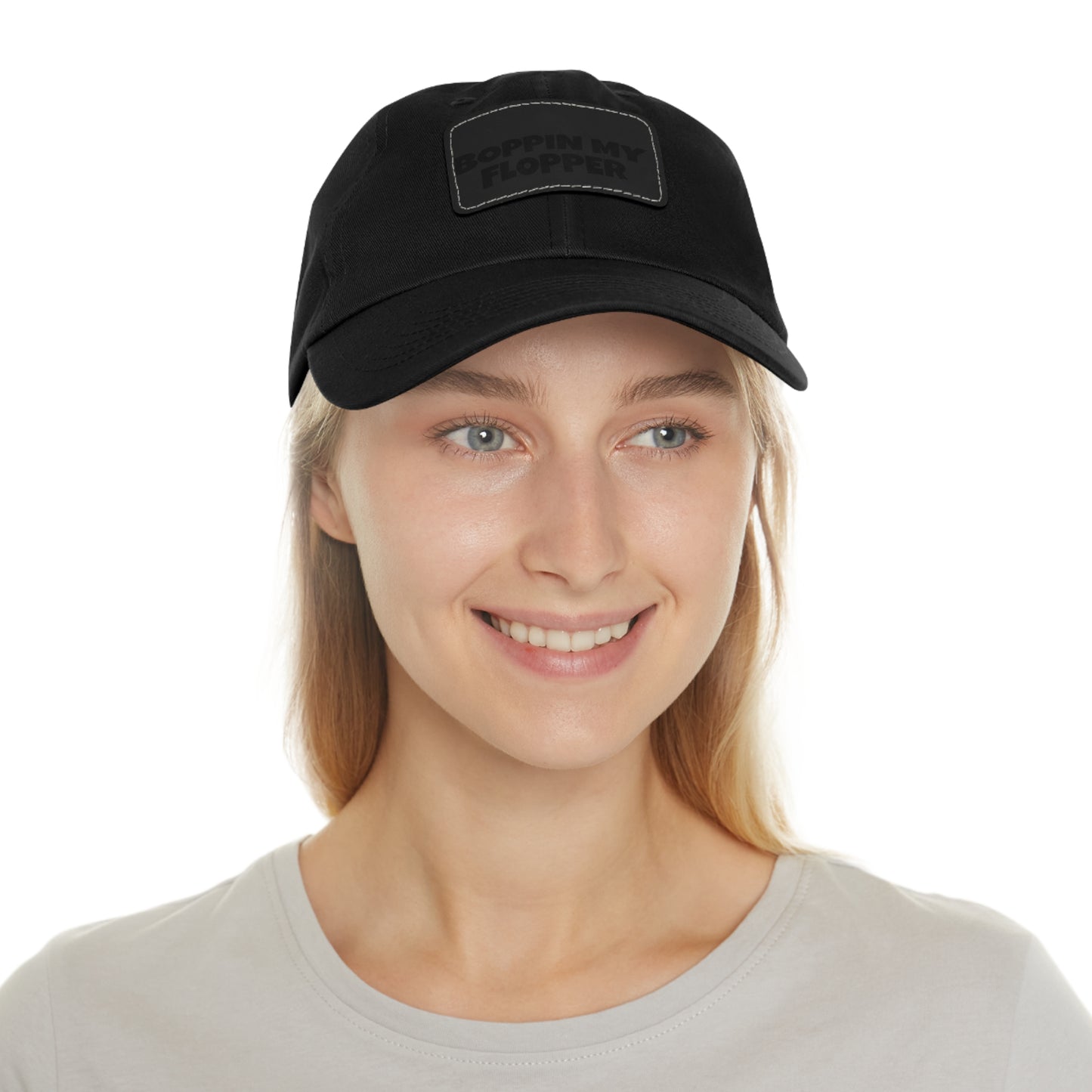 Humorous Dad Hat with Leather Patch - 'Boppin My Flopper'